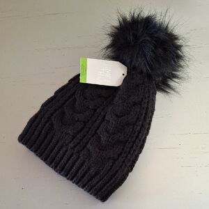 Time and Tru Black Knit Beanie with Pom-Pom